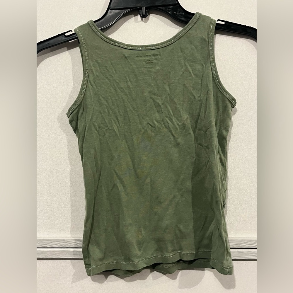 Joe Fresh Girls Olive Green Cotton Tank Top Medium 7-8 Silver Threading Edging - Picture 2 of 4